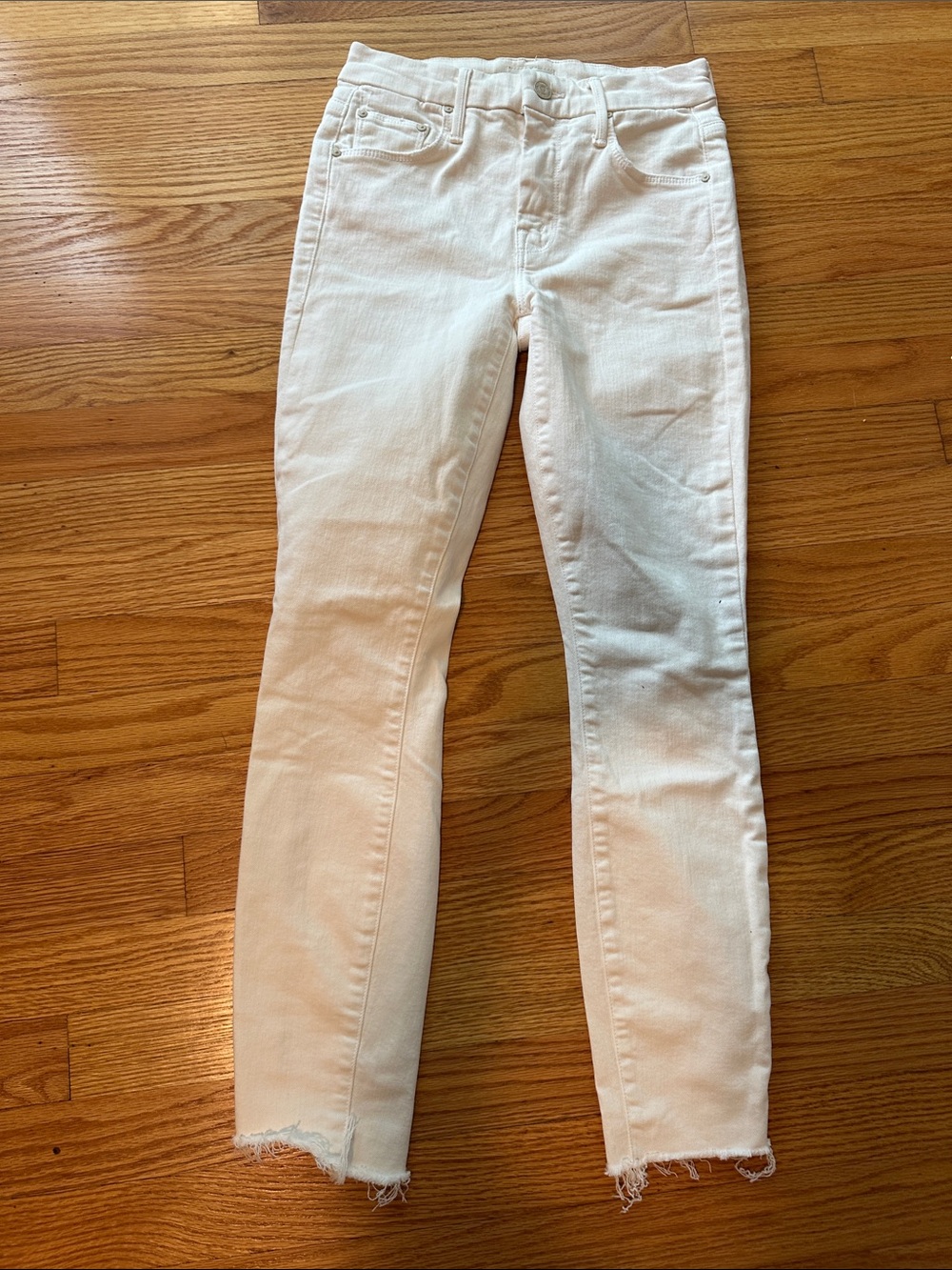 MOTHER  Cream Skinny Jeans with Raw Hem